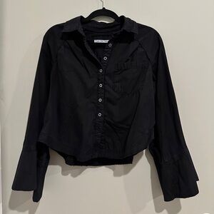 Free People - We The Free Black Bell Sleeve Button-Up Top